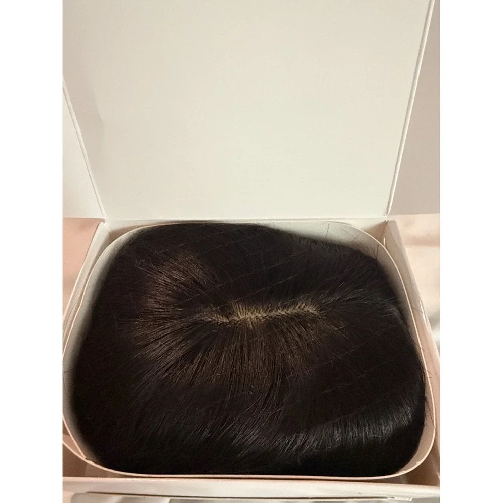 Brunette Human Hair Topper with Bangs‎ Bionic Base, Clip In - 12